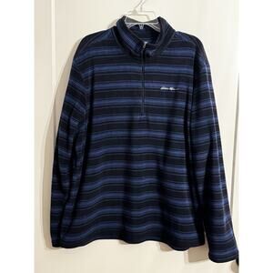EDDIE BAUER Fleece Mens XL Long Sleeve 1/2 Zip Mock Neck Striped Black GORPCORE